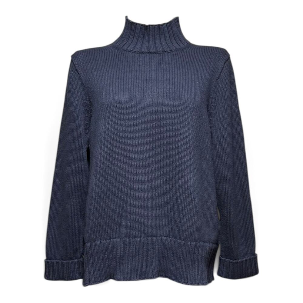 J.Crew Cotton Ribbed High Neck Sweater Dark Navy Blue Large